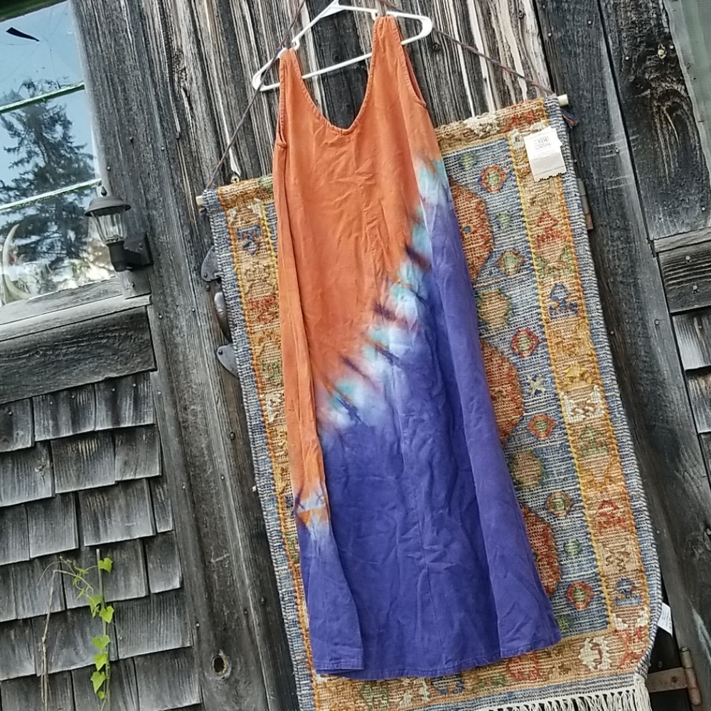 FAB Vintage Cotton Canvas Joannas Rainbow Festival Hippie Dress MEDIUM*